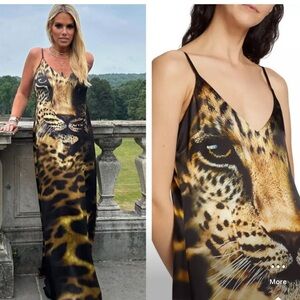 NEW L'AGENCE kayla maxi dress in black multi leopard face